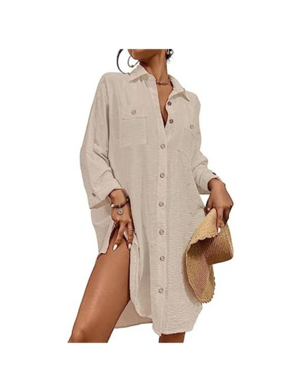 Women's Modern Swimsuit Cover Up Blouse Button Down Shirt Dress Top